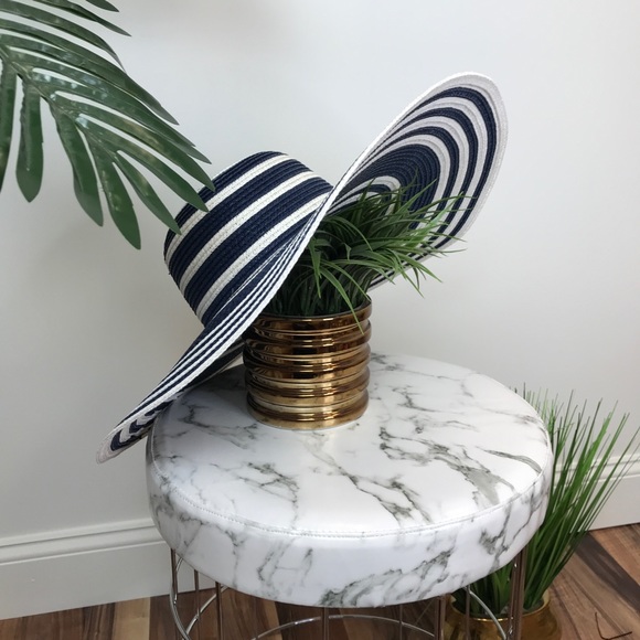 ‼️ Navy White Stripe Summer Beach Poolside Hat - Picture 8 of 8